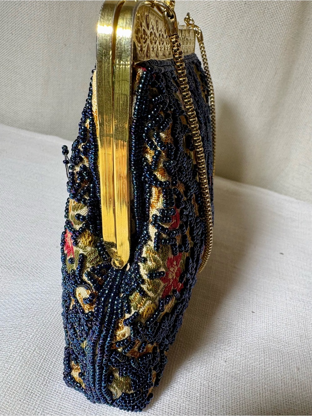 Vintage Beaded Evening Mini Bag Tapestry Clutch Old Hollywood Purse Rare - Picture 5 of 11